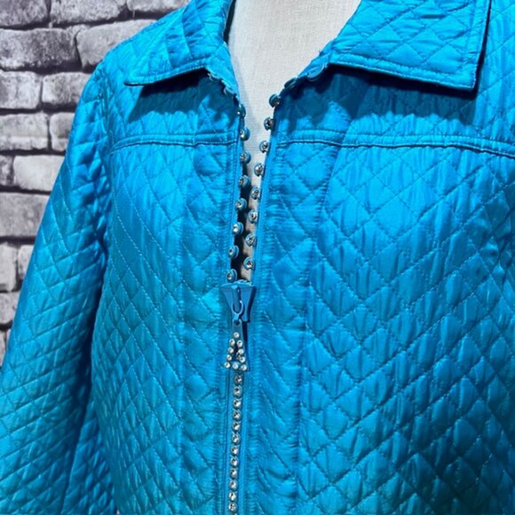 Quacker Factory Aqua Long Sleeve Quilted Jacket Size L - Picture 3 of 8
